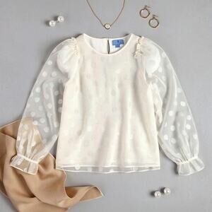 Vintage Y2K CeCe Nordstrom Sheer Polka Dot Blouse Women’s Large Cream